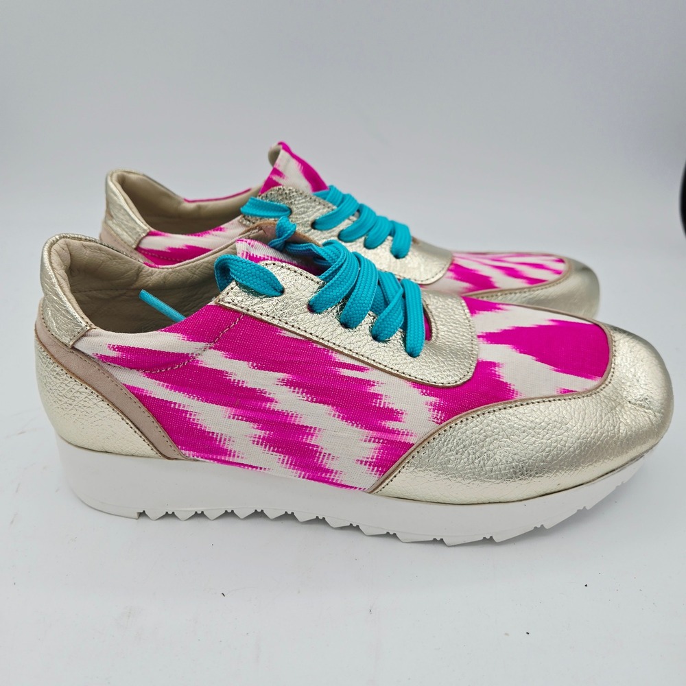 Baldiz Sole Mate Sneaker Women Size 37 Pink Ikat Metallic Gold Teal Lace Up